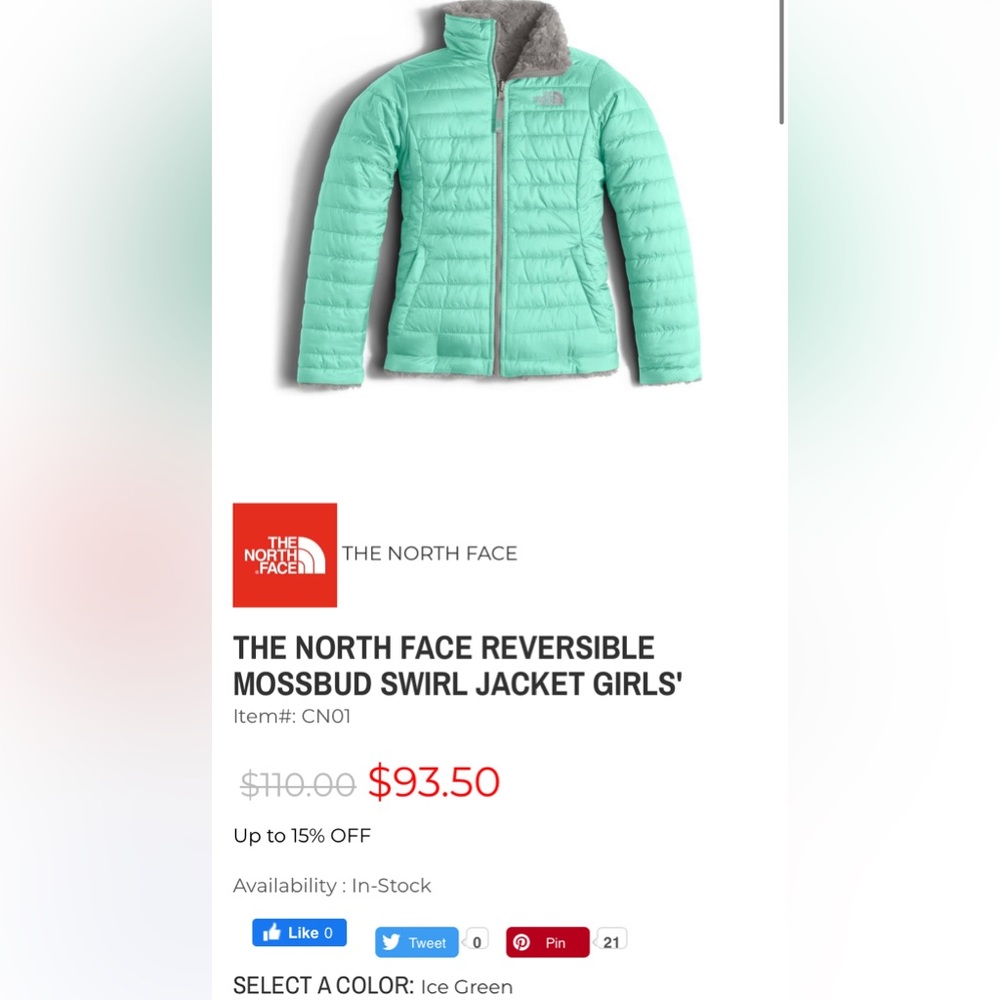 The North Face Girls Reversible Mossbud Swirl Jacket